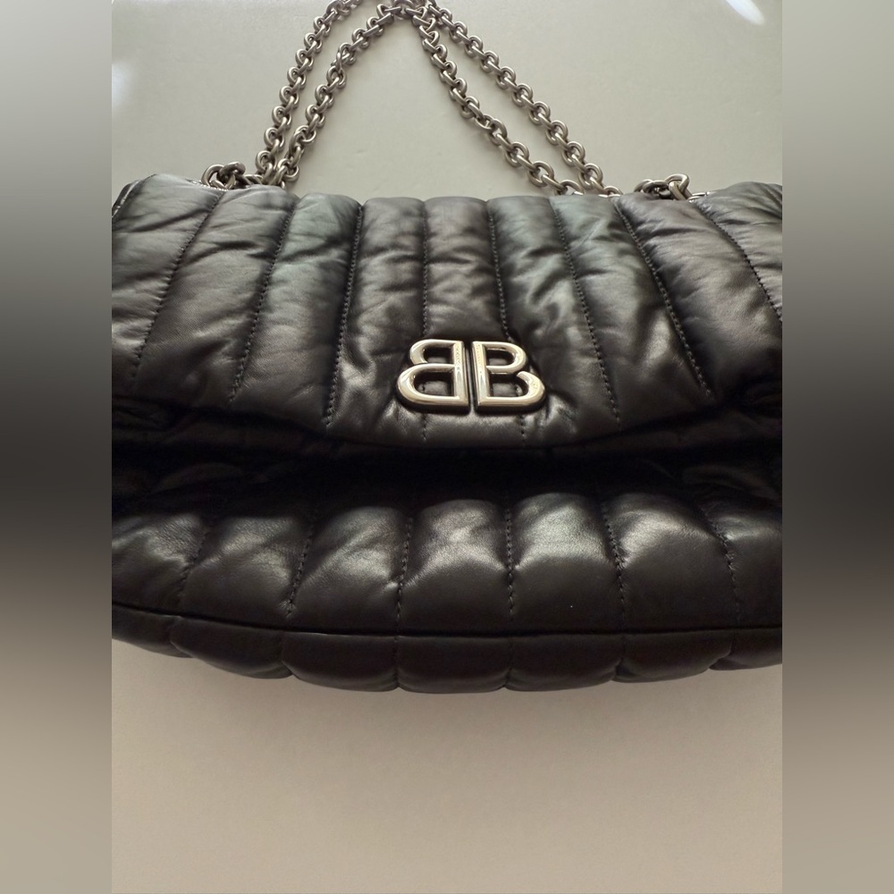 Authentic Balenciaga Logo Monaco Chain Bag S Quilted Thin Calf Black - Picture 4 of 13